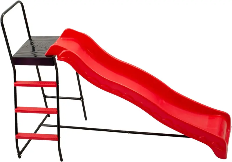Połączenie drabinki i zjeżdżalni do trampolin, 3-poziomowy system dostępu i szeroka platforma zapewniająca bezpieczne wchodzenie i schodzenie z trampolin okrągłych lub prostokątnych.