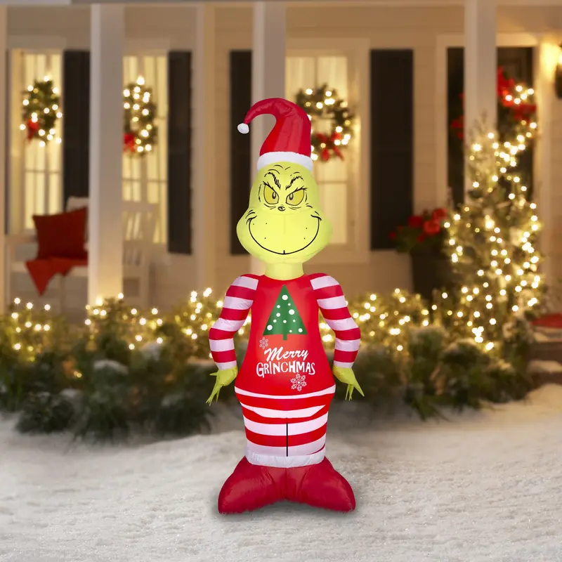 Nadmuchiwana ozdoba ogrodowa LED Grinch w piżamie Dr. Seussa o wysokości 1,65 m (5,5 stopy)