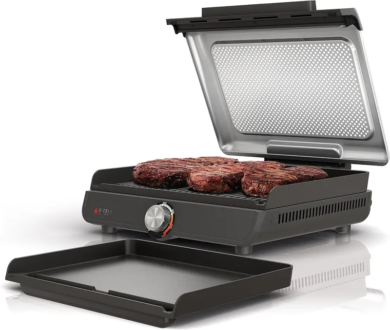 Grill elektryczny i grill wewnętrzny Ninja GR101 – 35,5 cm, powłoka nieprzywierająca, precyzyjne nagrzewanie do 260°C, można myć w zmywarce do hamburgerów, steków, naleśników i warzyw