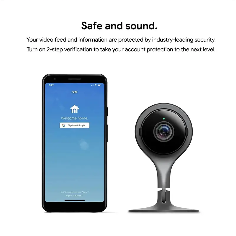 Przewodowa kamera bezpieczeństwa Google Nest Cam do użytku wewnętrznego – wideo HD 1080p, widzenie nocne, powiadomienia w czasie rzeczywistym i bezpieczne przechowywanie w chmurze