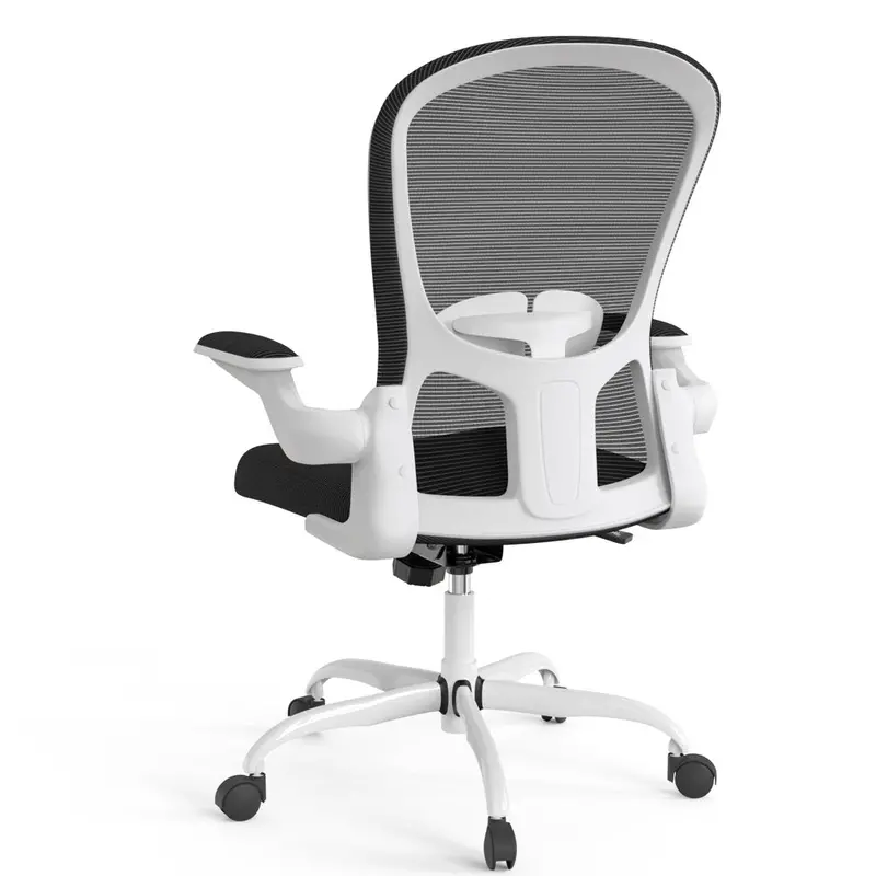 Fotel biurowy ergonomiczny Silybon, regulowany na wysokość, ze składanymi podłokietnikami, przewiewna siatka, nośność 136 kg, kolor biały
