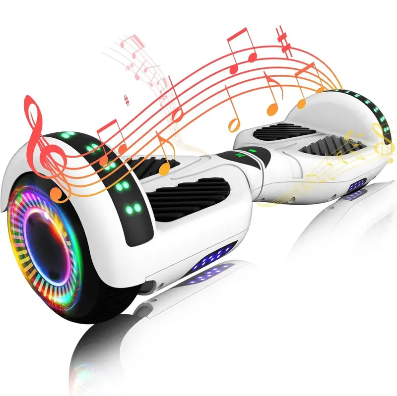Inteligentny hoverboard z dwoma silnikami o mocy 250 W, sterowaniem za pomocą aplikacji Bluetooth i oświetleniem LED RGB.