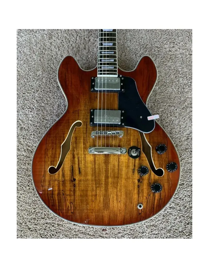 Gitara elektryczna Firefly FF338 semi-hollow – 6 strun z klonowym wierzchem w kształcie loków, ciepłe brązowe wykończenie
