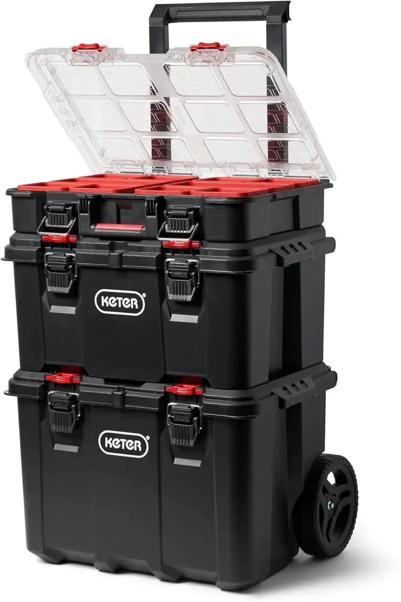 Modułowy system skrzynek narzędziowych z żywicy — 3-częściowy organizer garażowy do małych części i projektów DIY