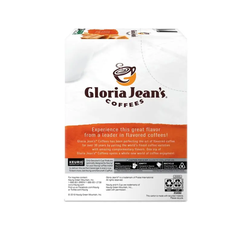 Ziarna kawy Gloria Jean's Butter Toffee, średnio palone, kapsułki K-Cup, 96 sztuk, Arabica, nadające się do recyklingu