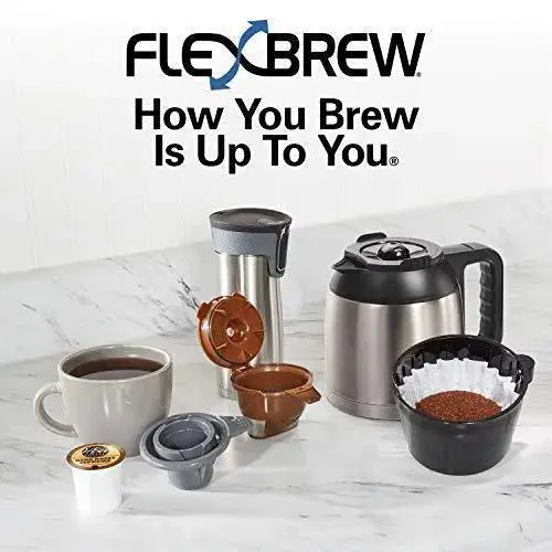 Ekspres do kawy termiczny Hamilton Beach FlexBrew – podwójny system parzenia na kapsułki K-Cup lub kawę mieloną, programowalny timer, czarny i ze stali nierdzewnej