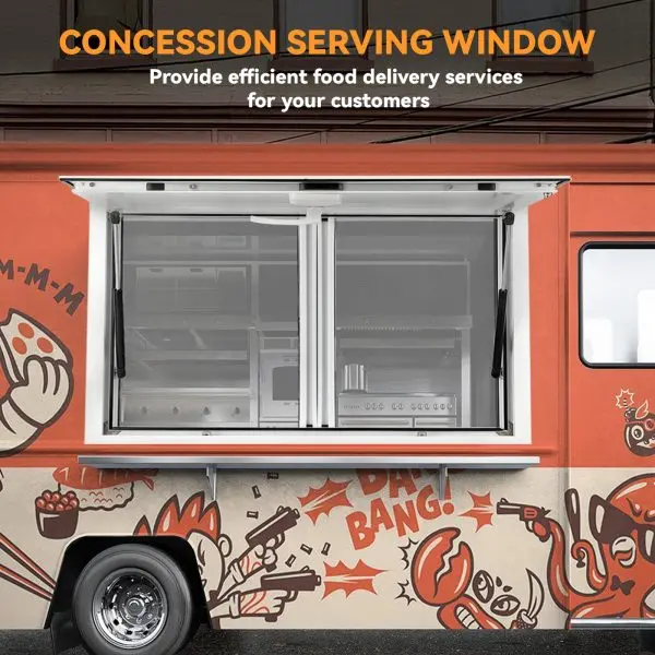 Witryna sprzedażowa aluminiowa 91 x 91 cm – podnośnik hydrauliczny do food trucka.