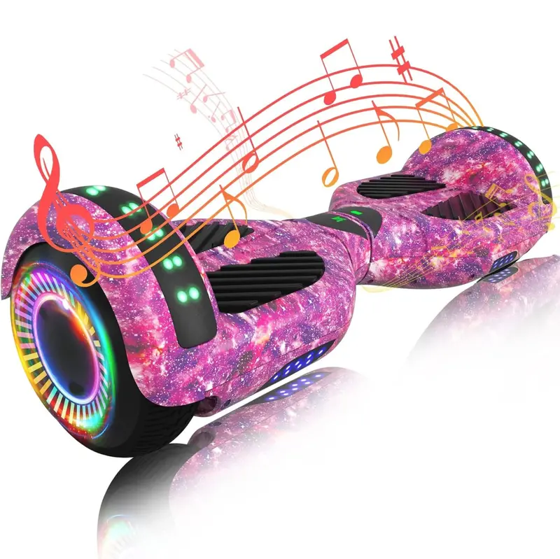 Inteligentny hoverboard z dwoma silnikami o mocy 250 W, sterowaniem za pomocą aplikacji Bluetooth i oświetleniem LED RGB.