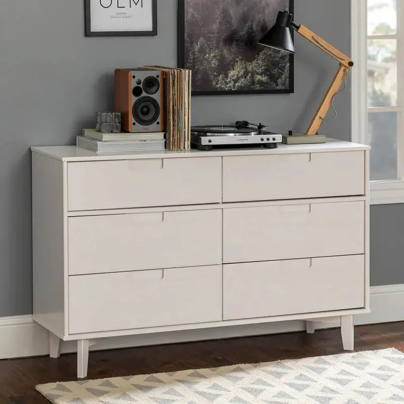 Komoda z drewna karmelowego w stylu mid-century modern z 6 szufladami – Eleganckie meble do sypialni w stylu skandynawskim