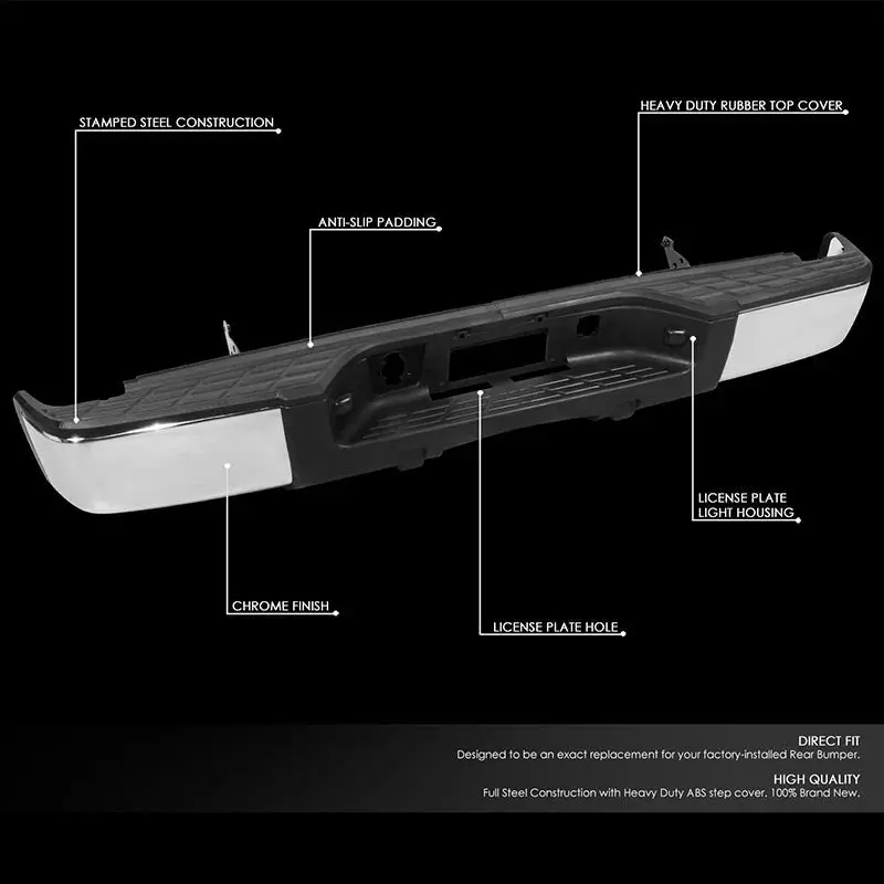 Zderzak tylny z progiem do modeli Chevy/GMC Silverado i Sierra 1500 – kompatybilny z modelami z lat 2007–2013, bez wycięć na czujniki parkowania