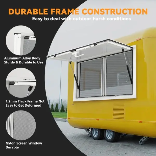 Witryna sprzedażowa aluminiowa 91 x 91 cm – podnośnik hydrauliczny do food trucka.