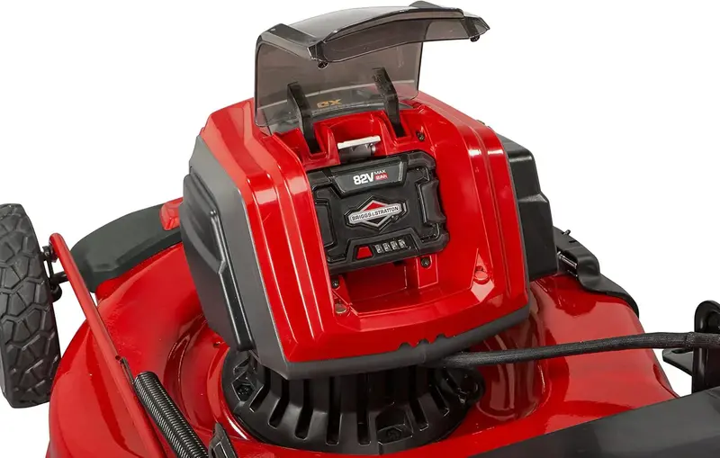 Kosiarka akumulatorowa 82 V MAX | Stalowy korpus tnący o szerokości 53 cm z funkcją 3 w 1 (mulczowanie, zbieranie, wyrzut boczny) | Wzór czerwono-czarny