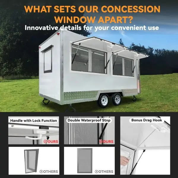Witryna sprzedażowa aluminiowa 91 x 91 cm – podnośnik hydrauliczny do food trucka.