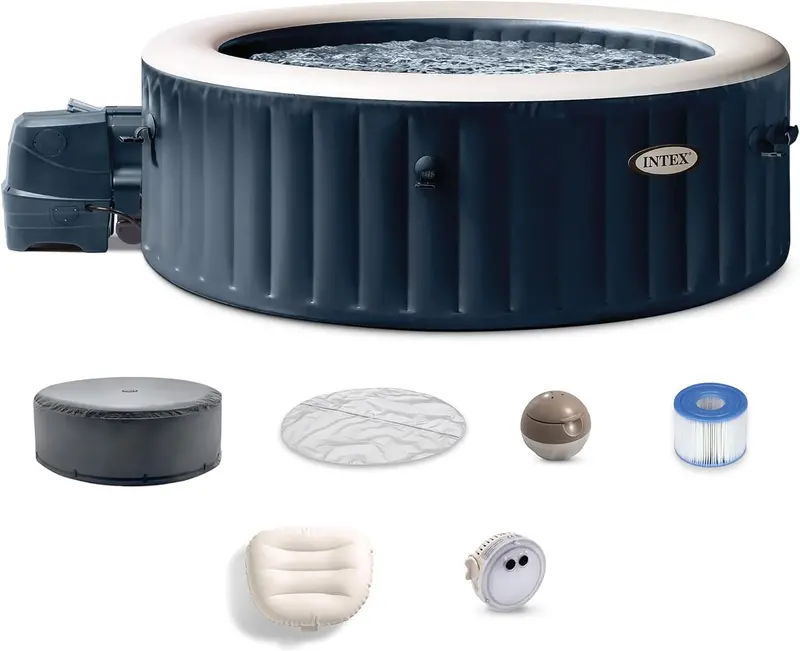 Nadmuchiwane jacuzzi Intex PureSpa Plus dla 6 osób — energooszczędna wanna z hydromasażem i izolowaną pokrywą