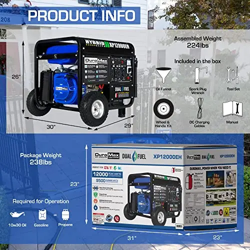 Generator DuroMax XP12000EH – 12000 W, zasilany benzyną lub propanem, do awaryjnego zasilania domu