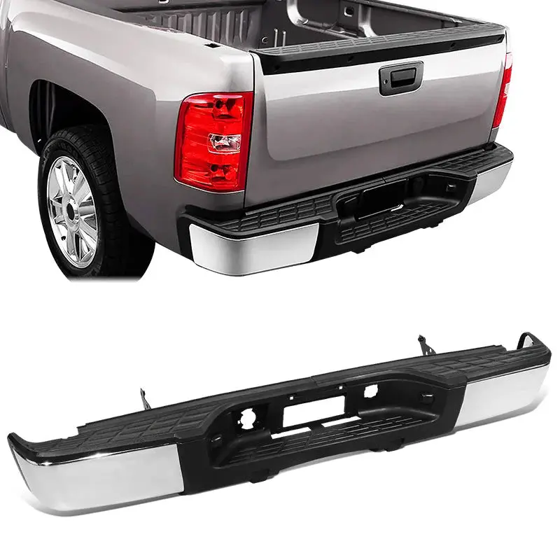 Zderzak tylny z progiem do modeli Chevy/GMC Silverado i Sierra 1500 – kompatybilny z modelami z lat 2007–2013, bez wycięć na czujniki parkowania