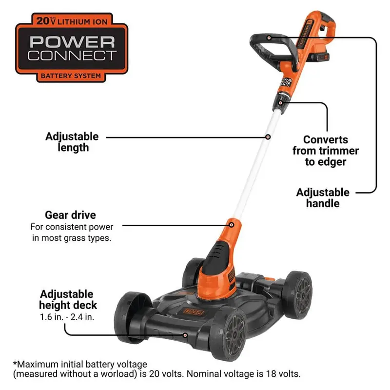 BLACK+DECKER 20V MAX 3 w 1 bezprzewodowa podkaszarka do trawy, kosiarka i wykaszarka z 2 akumulatorami 2 Ah i ładowarką MTC220