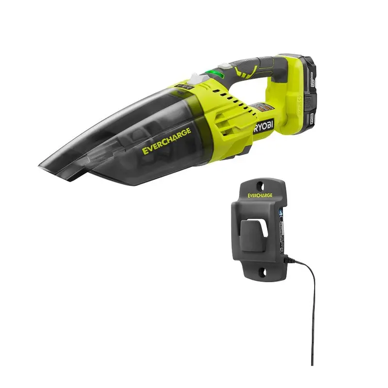 RYOBI ONE+ 18 V litowo-jonowy EVERCHARGE bezprzewodowy odkurzacz ręczny z kompaktowym akumulatorem 1,3 Ah i adapterem/ładowarką ścienną P714K