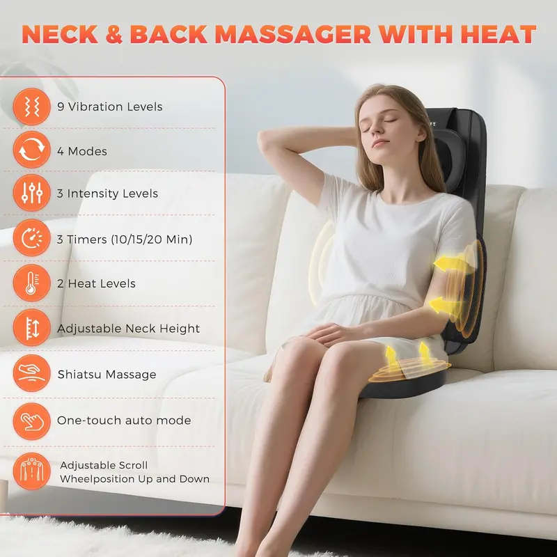 Fotel masujący Shiatsu 4D – masaż szyi i ramion łagodzący ból w domu lub biurze