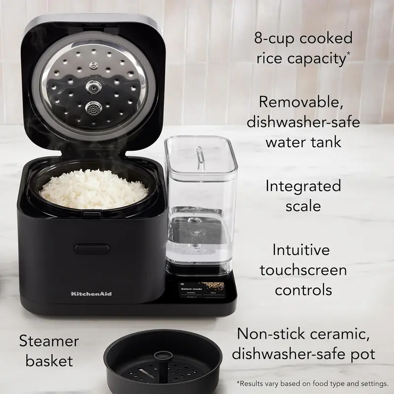 Robot kuchenny KitchenAid do mielenia ziaren i ryżu o pojemności 8 filiżanek, z wbudowaną wagą i timerem z opóźnionym startem (KGC3155BM)