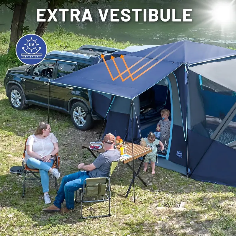 Namiot TIMBER RIDGE SUV dla 5 osób, wodoodporny namiot kempingowy z moskitierą, werandą i baldachimem.