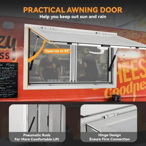 Witryna sprzedażowa aluminiowa 91 x 91 cm – podnośnik hydrauliczny do food trucka.