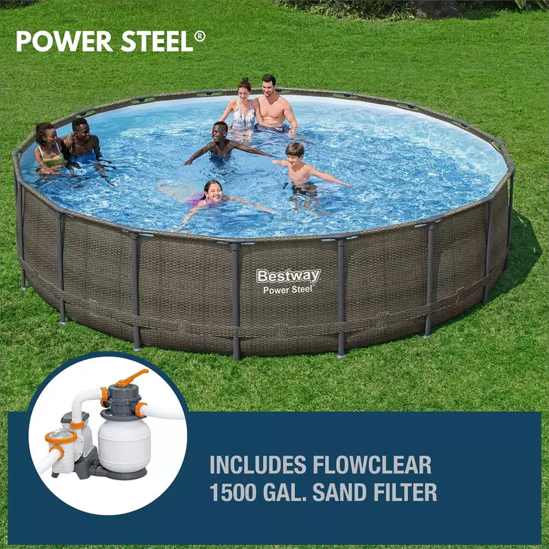 Zestaw basenu naziemnego Bestway Power Steel 18ft Round – głębokość 48 cali z pompą filtrującą i drabinką