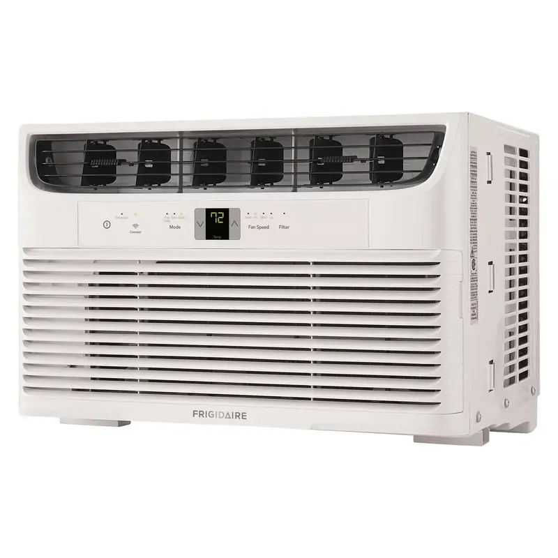 Klimatyzator okienny Frigidaire 8000 BTU Smart – wbudowane Wi-Fi, tryb Eco, wentylator o wielu prędkościach, pilot zdalnego sterowania, wykończenie w kolorze białym