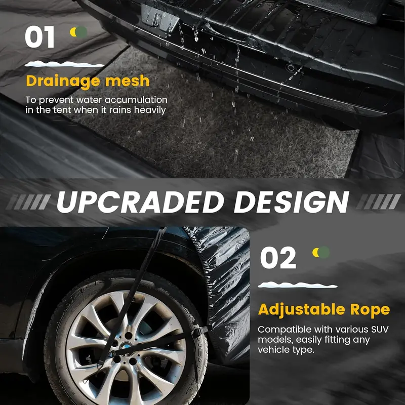 Namiot kempingowy do SUV-ów terenowych – Wodoodporny, prostokątny namiot dla 5–9 osób, odpowiedni do vanów, jeepów i pickupów (dł. 2,4 m × szer. 3,2 m × wys. 2,2 m)