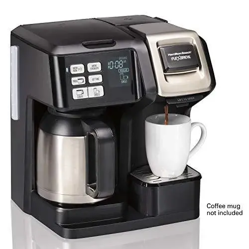 Ekspres do kawy termiczny Hamilton Beach FlexBrew – podwójny system parzenia na kapsułki K-Cup lub kawę mieloną, programowalny timer, czarny i ze stali nierdzewnej