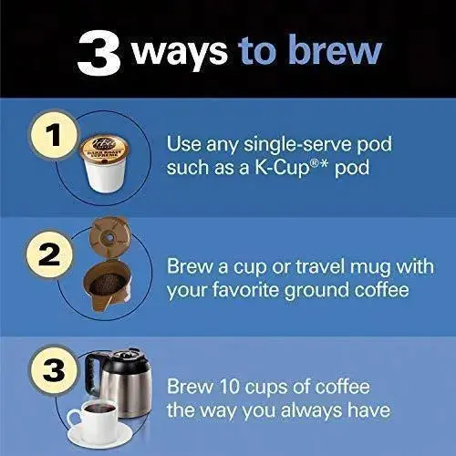 Ekspres do kawy termiczny Hamilton Beach FlexBrew – podwójny system parzenia na kapsułki K-Cup lub kawę mieloną, programowalny timer, czarny i ze stali nierdzewnej