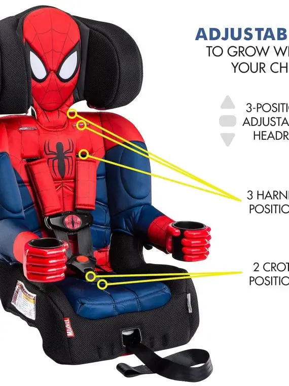 Fotelik samochodowy KidsEmbrace Spider-Man 2 w 1 – kompatybilny z systemem LATCH, z 5-punktowymi pasami bezpieczeństwa i trybem prowadzenia pasa
