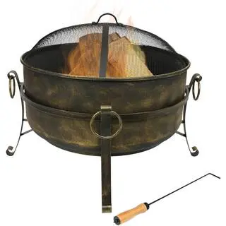 Okrągły stalowy kosz ogniowy Sunnydaze Decor Kettle 24 x 23 cale z odpylaczem w kolorze czarnym NB-CF24