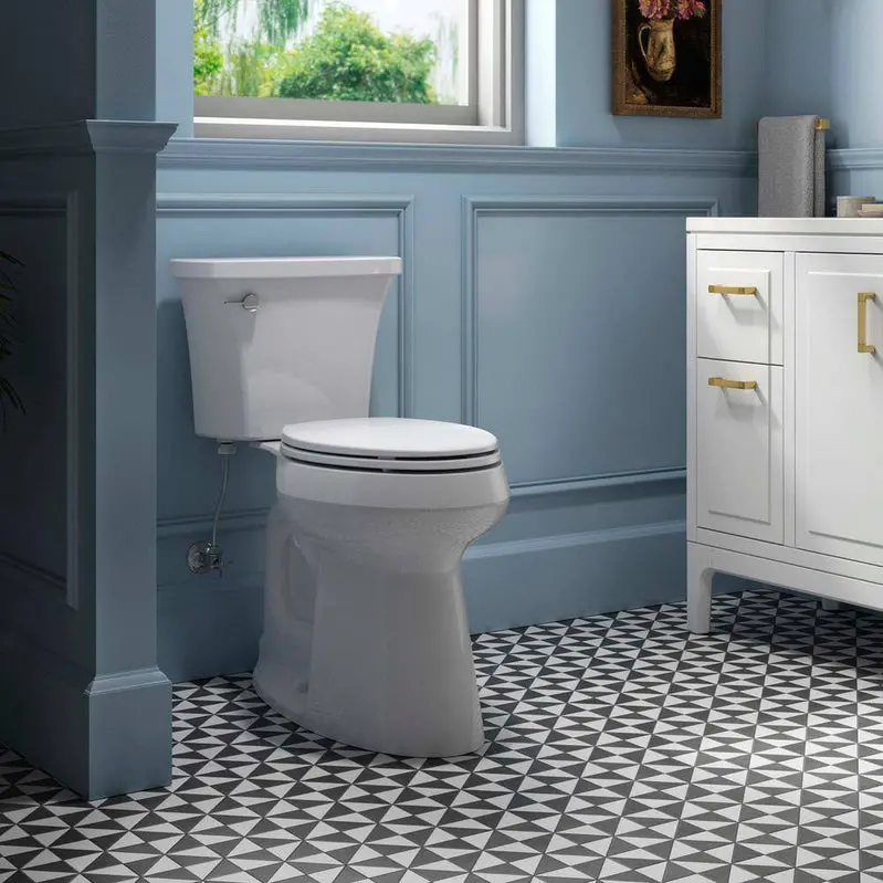 KOHLER Highline Arc Extra-Tall 2-częściowa toaleta przedłużona – 1,28 GPF, jedno spłukiwanie, biała (wraz z deską sedesową), model 78305-0